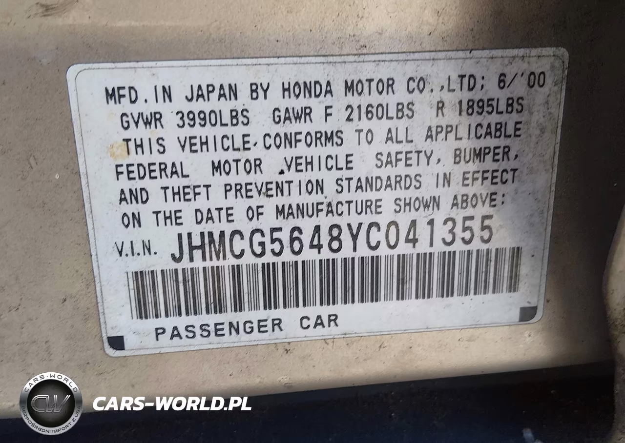 2000 Honda Accord 2.3 Lx VIN:JHMCG5648YC041355 - 9