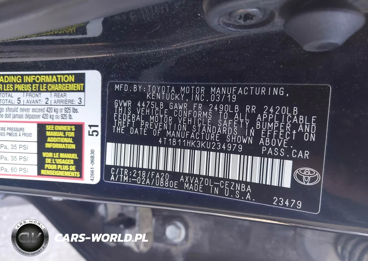 2019 Toyota Camry Le VIN:4T1B11HK3KU234979 - 9