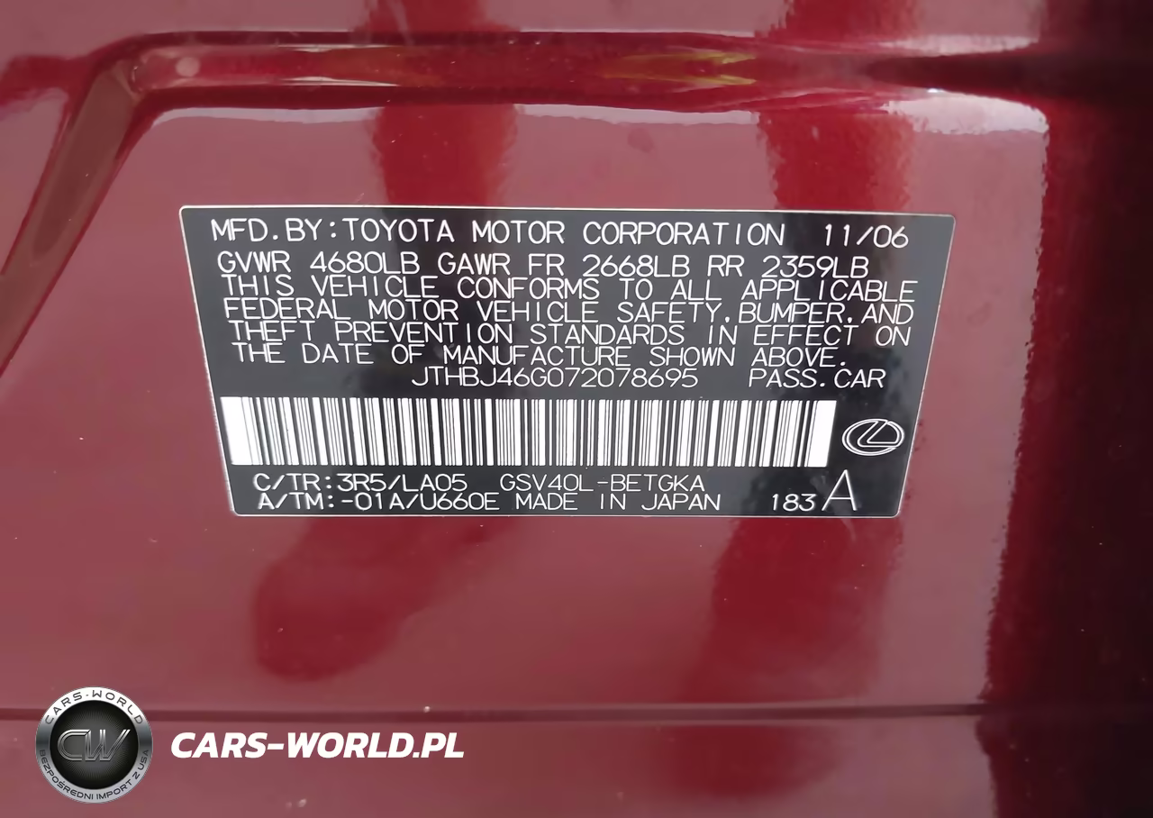 2007 Lexus Es 350 VIN:JTHBJ46G072078695 - 9