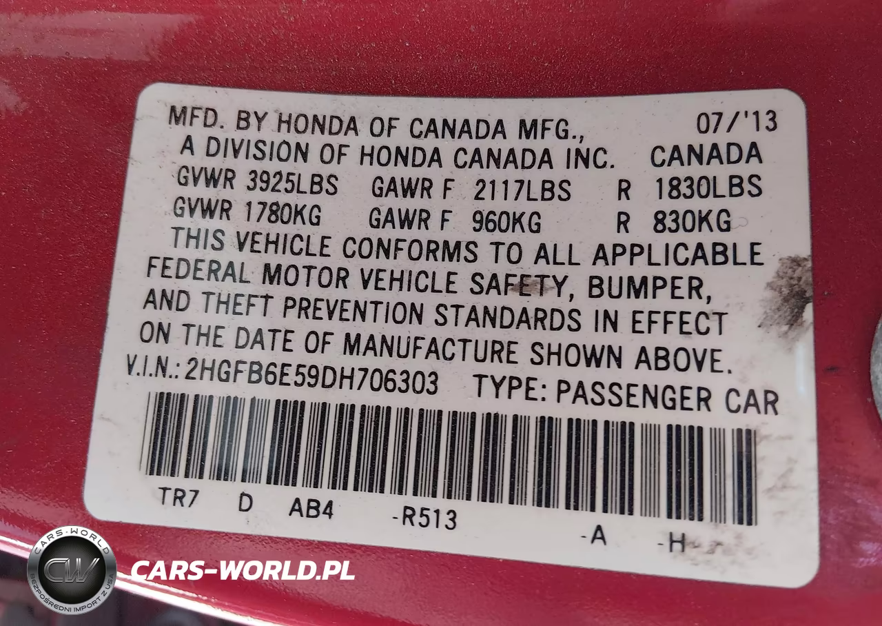 2013 Honda Civic Si VIN:2HGFB6E59DH706303 - 9
