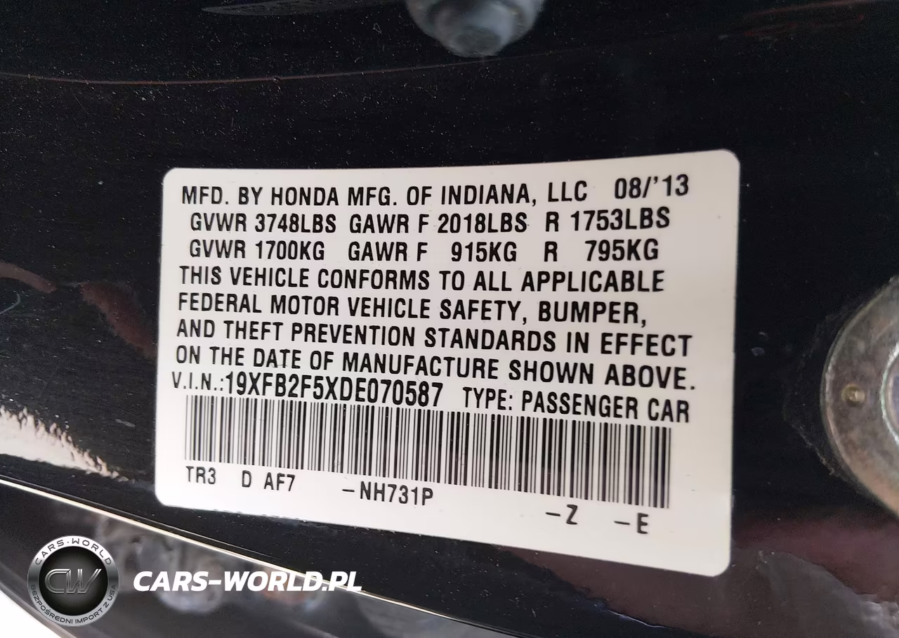 2013 Honda Civic Lx VIN:19XFB2F5XDE070587 - 9