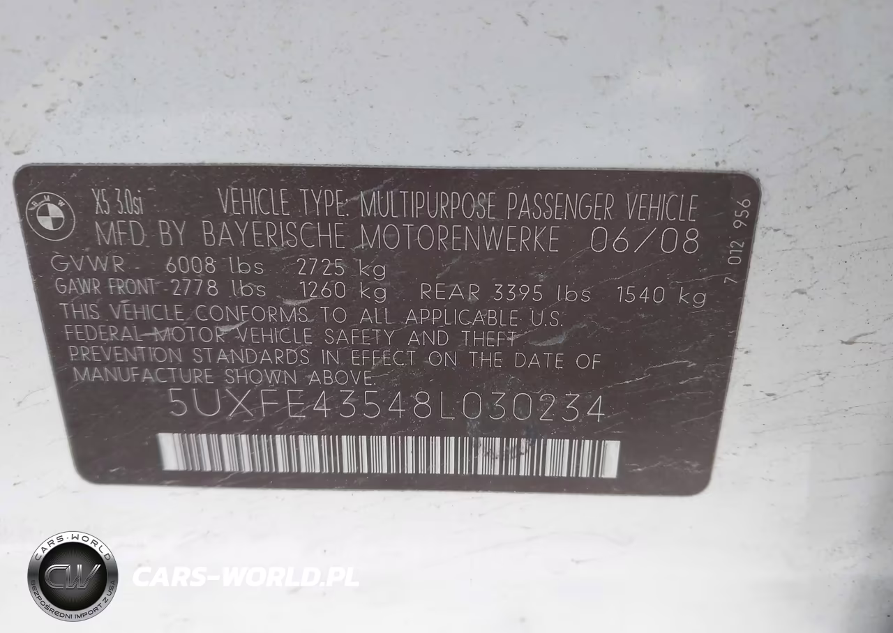 2008 BMW X5 3.0Si VIN:5UXFE43548L030234 - 9