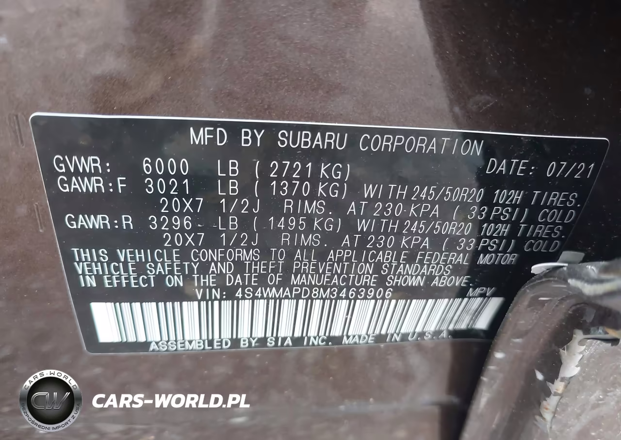 2021 Subaru Ascent Limited VIN:4S4WMAPD8M3463906 - 9