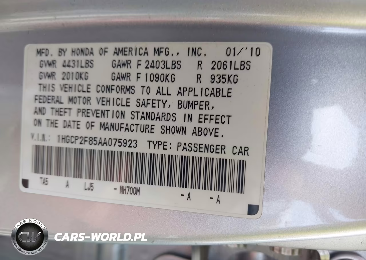 2010 Honda Accord 2.4 Ex-L VIN:1HGCP2F85AA075923 - 9