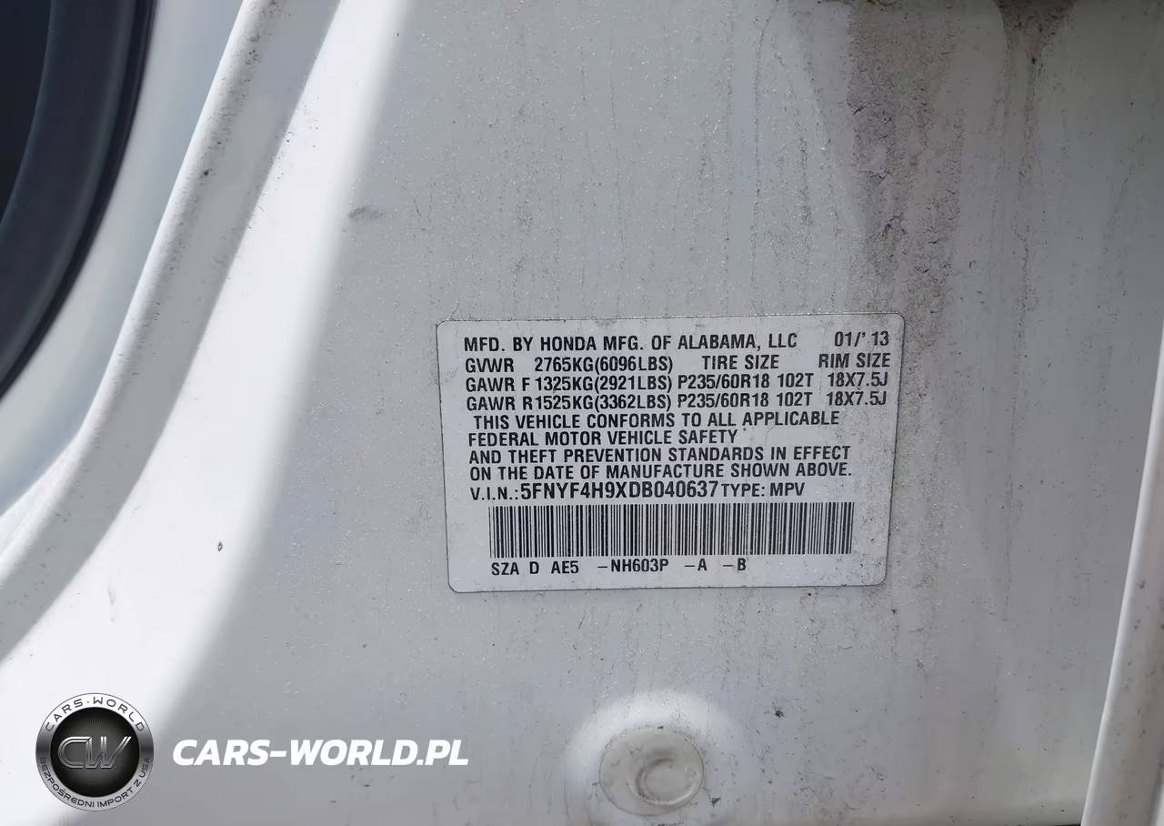 2013 Honda Pilot Touring VIN:5FNYF4H9XDB040637 - 9