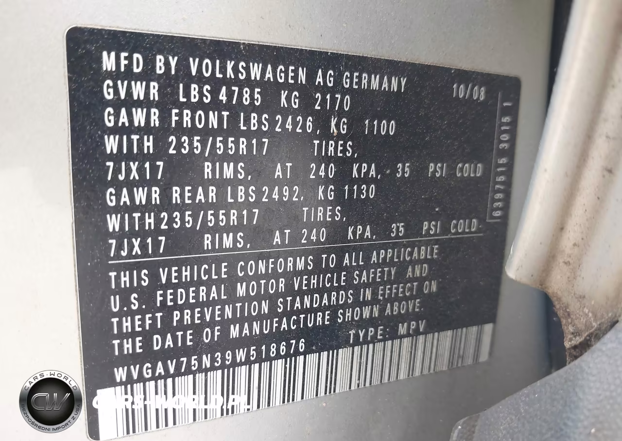 2009 Volkswagen Tiguan Se VIN:WVGAV75N39W518676 - 9