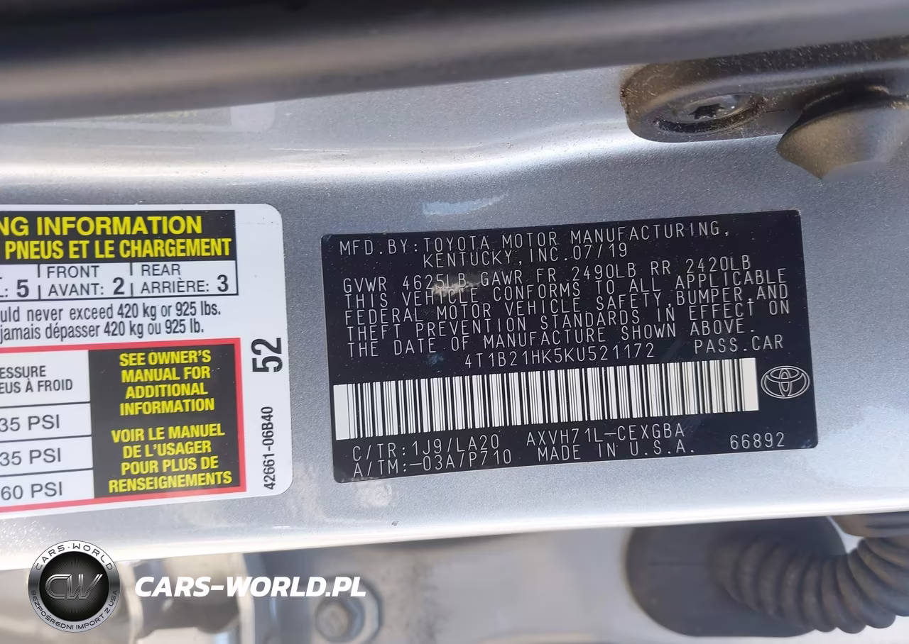 2019 Toyota Camry Hybrid Xle VIN:4T1B21HK5KU521172 - 9