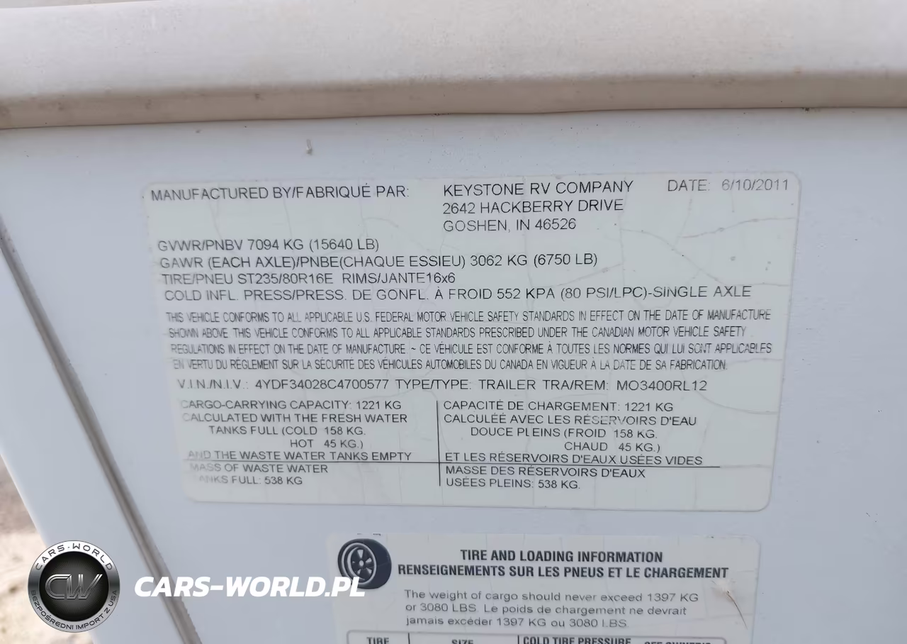 2012 Keystone Rv Other VIN:4YDF34028C4700577 - 9