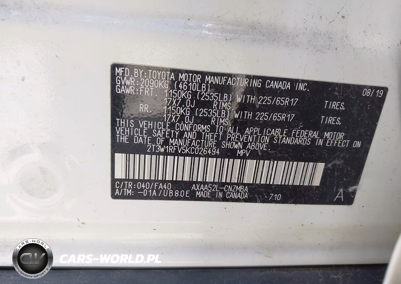 2019 Toyota Rav4 Xle VIN:2T3W1RFV5KC026494 - 9