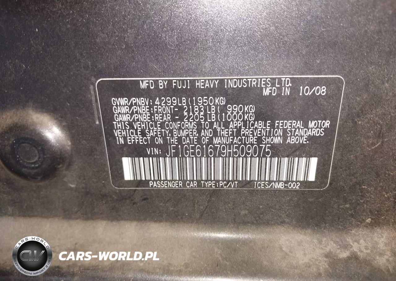 2009 Subaru Impreza 2.5I VIN:JF1GE61679H509075 - 9