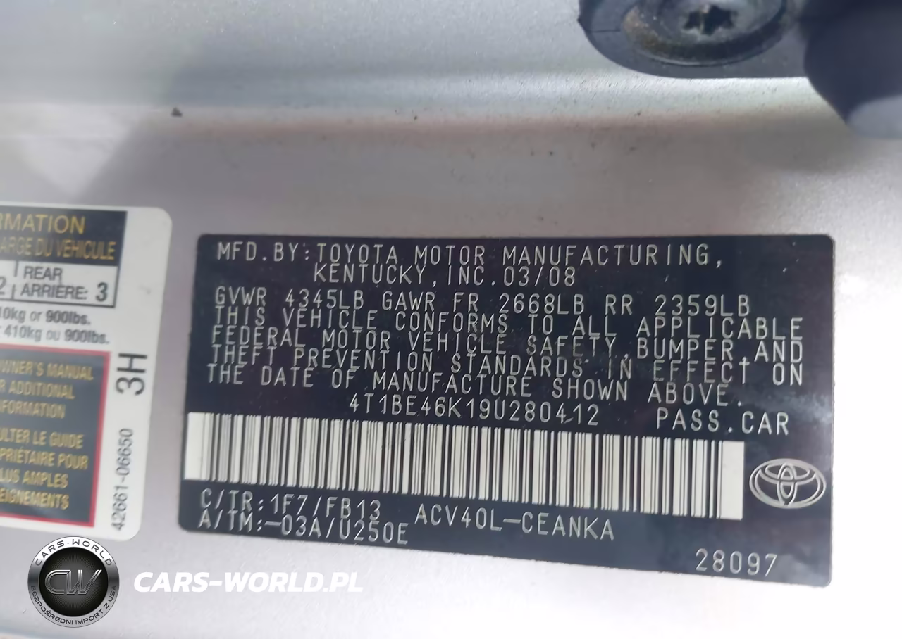 2009 Toyota Camry Le VIN:4T1BE46K19U280412 - 9