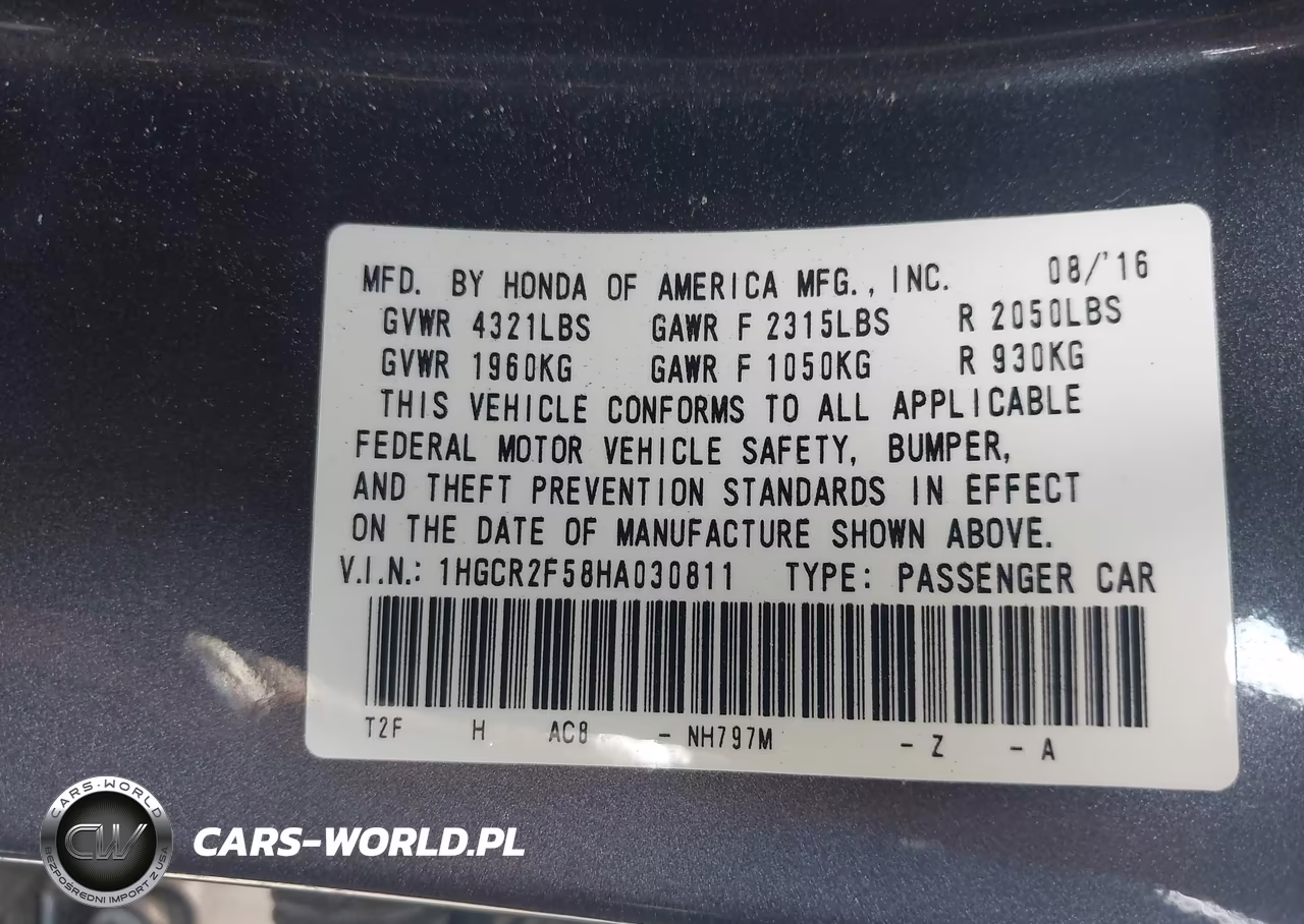 2017 Honda Accord Sport VIN:1HGCR2F58HA030811 - 9