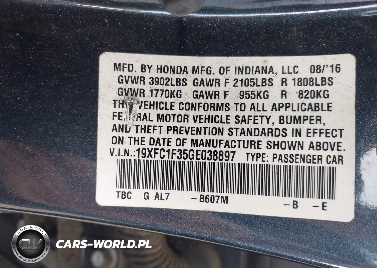 2016 Honda Civic Ex-T VIN:19XFC1F35GE038897 - 9