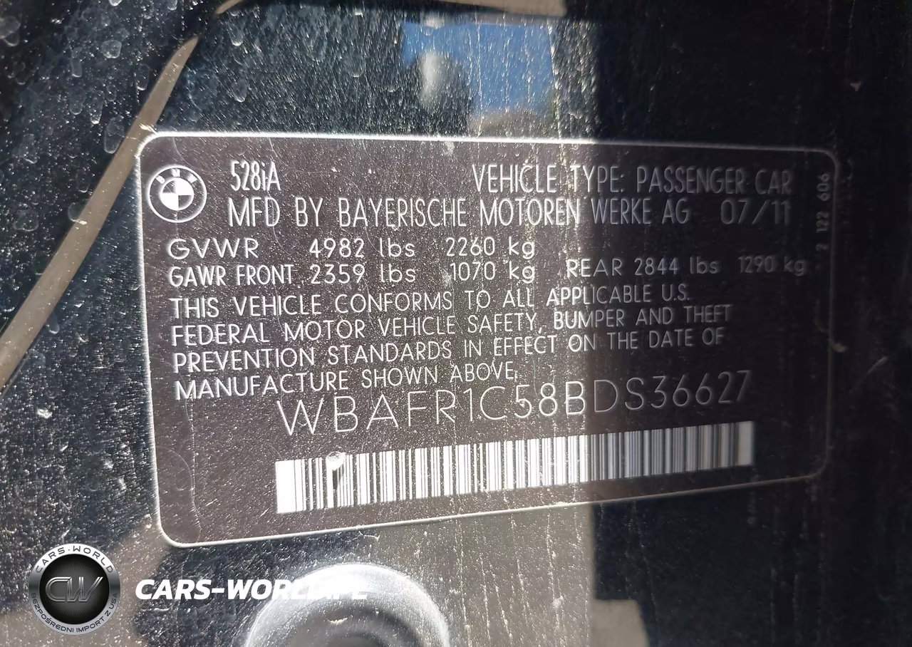 2011 BMW 528I VIN:WBAFR1C58BDS36627 - 9