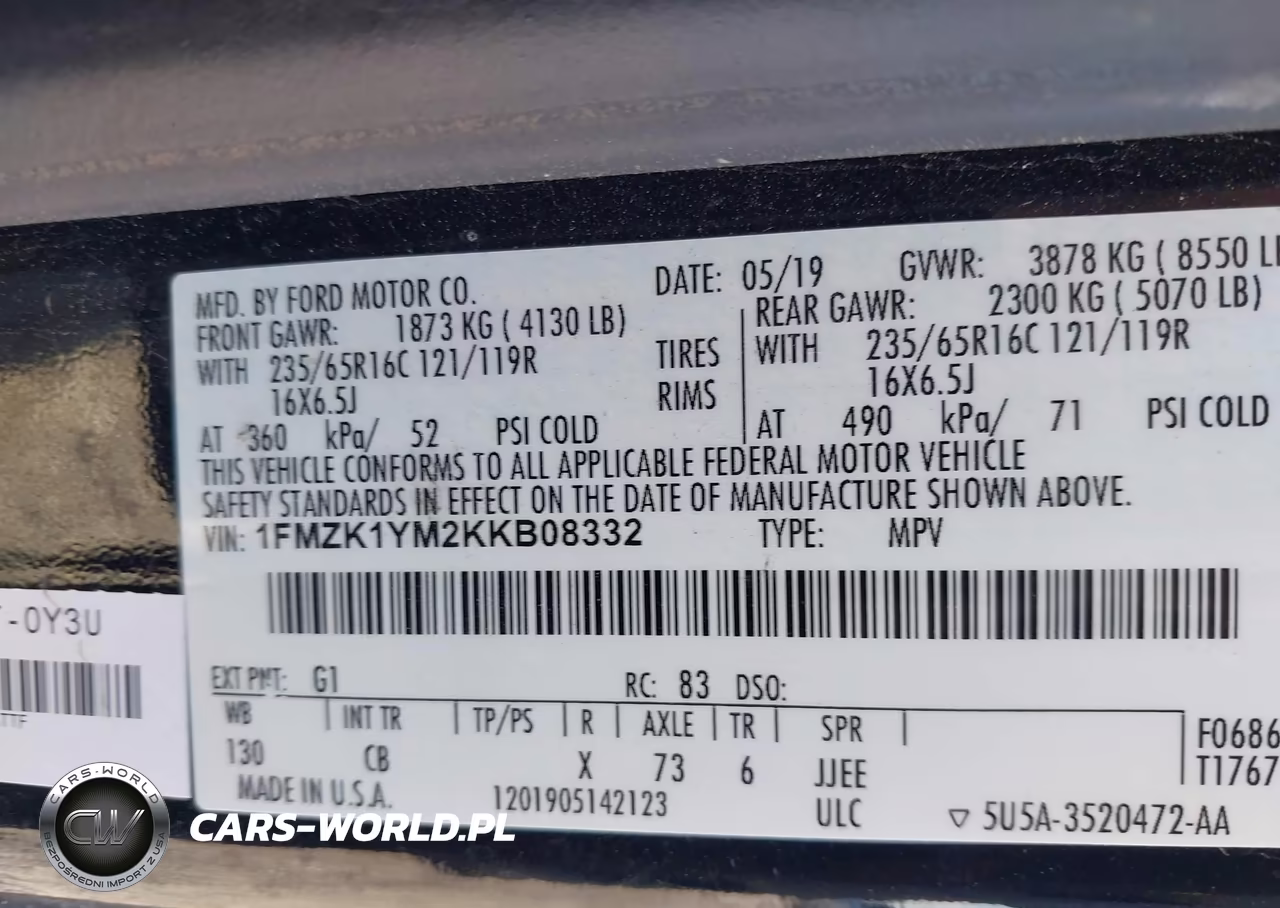 2019 Ford Transit-150 Xl VIN:1FMZK1YM2KKB08332 - 9
