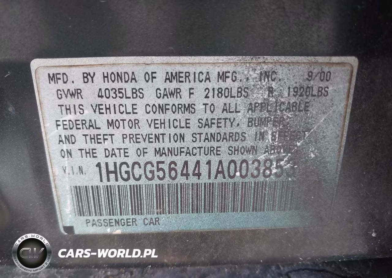 2001 Honda Accord 2.3 Lx VIN:1HGCG56441A003853 - 9