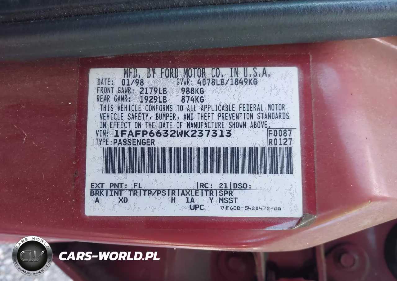1998 Ford Contour Lx-Sport-Se VIN:1FAFP6632WK237313 - 9