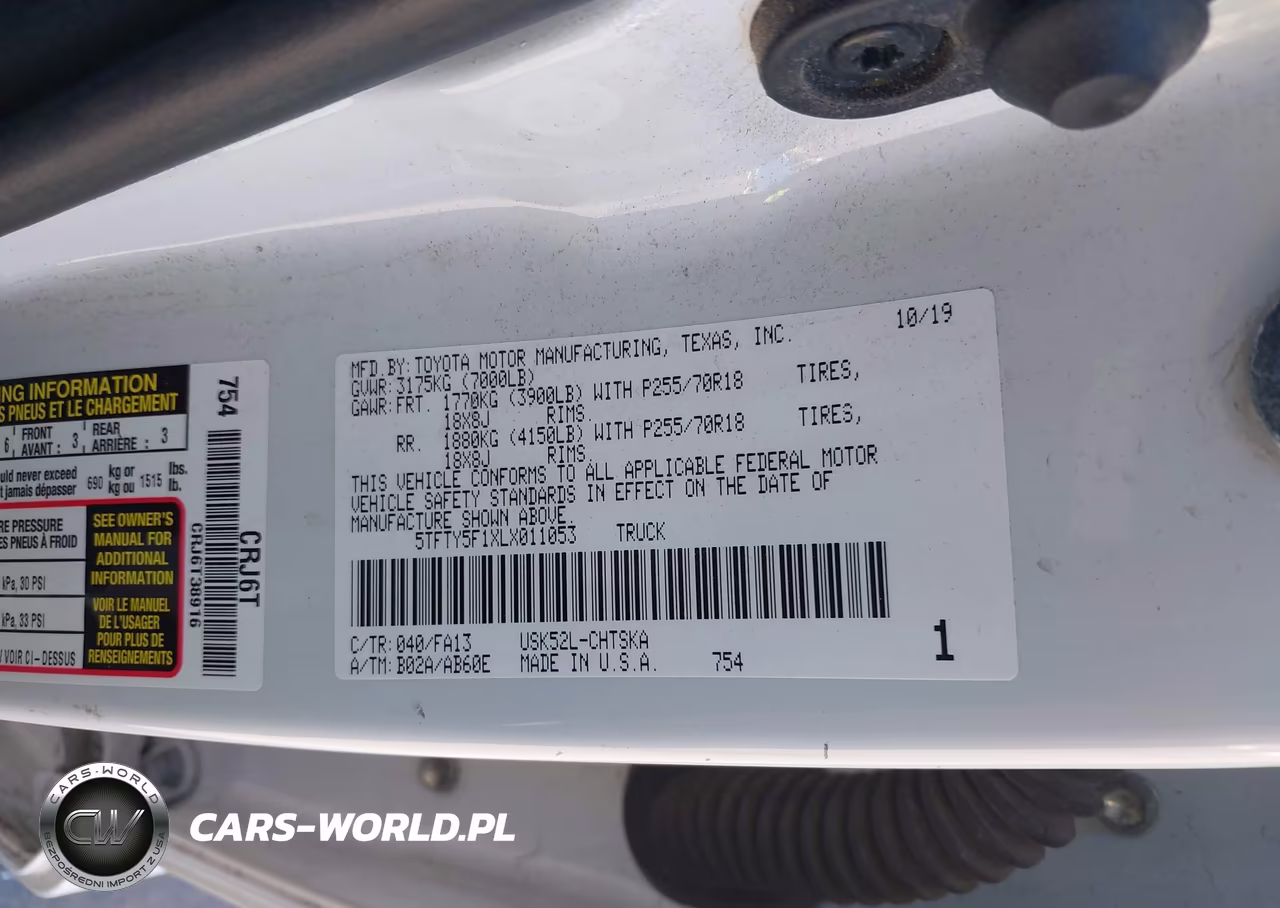 2020 Toyota Tundra Sr VIN:5TFTY5F1XLX011053 - 9