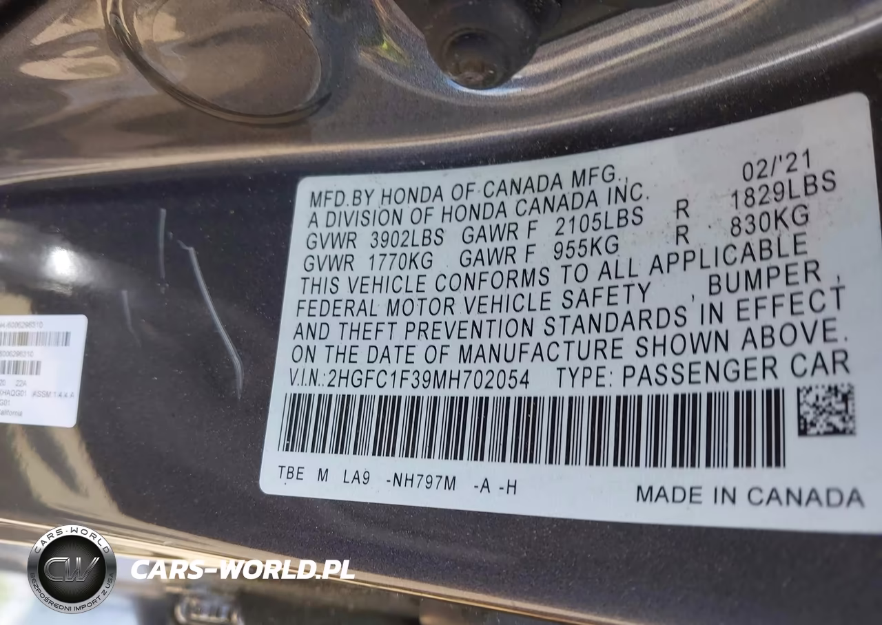 2021 Honda Civic Ex VIN:2HGFC1F39MH702054 - 8