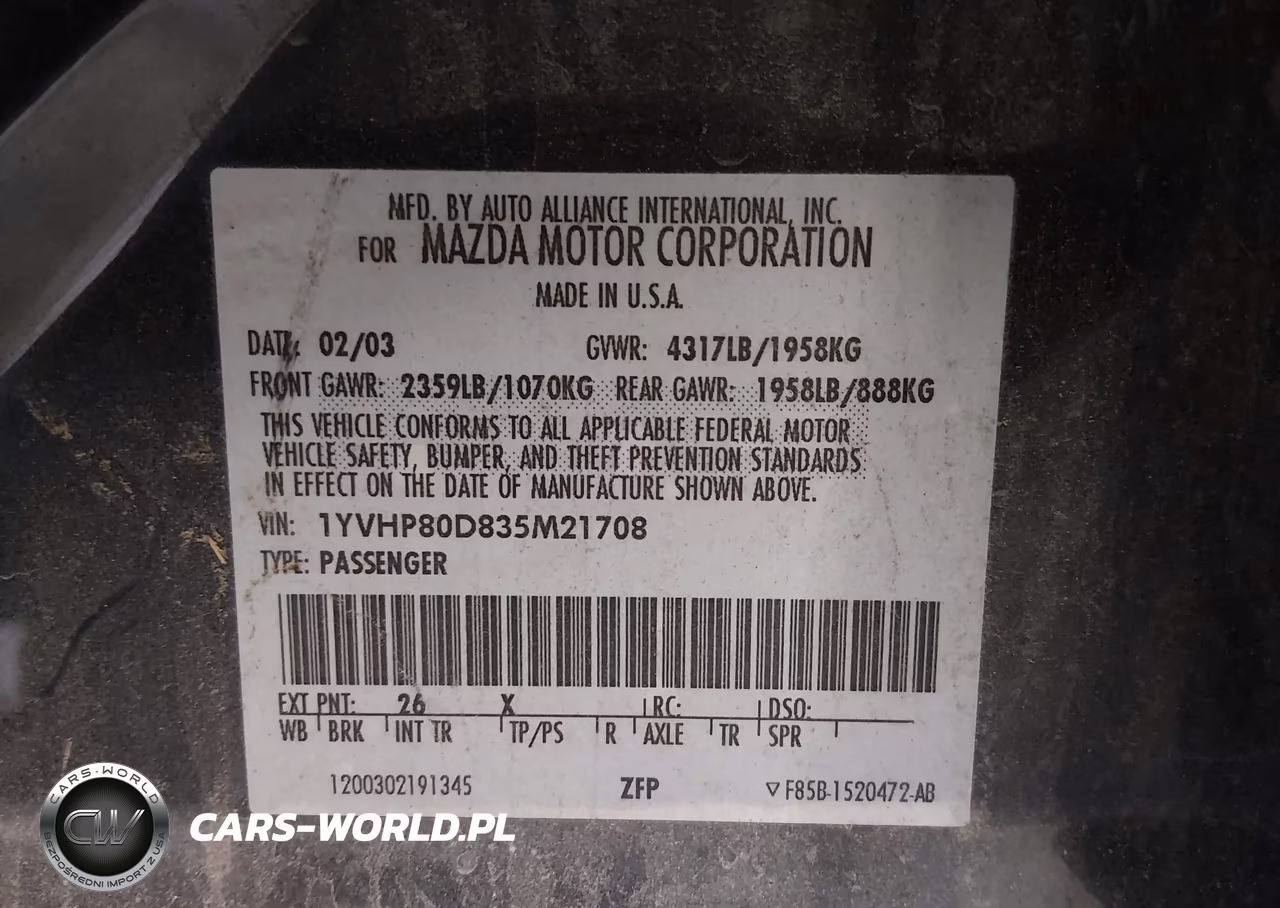 2003 Mazda Mazda6 S VIN:1YVHP80D835M21708 - 9