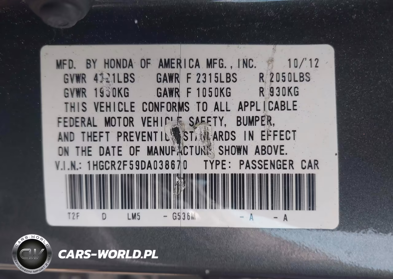 2013 Honda Accord Sport VIN:1HGCR2F59DA038670 - 9