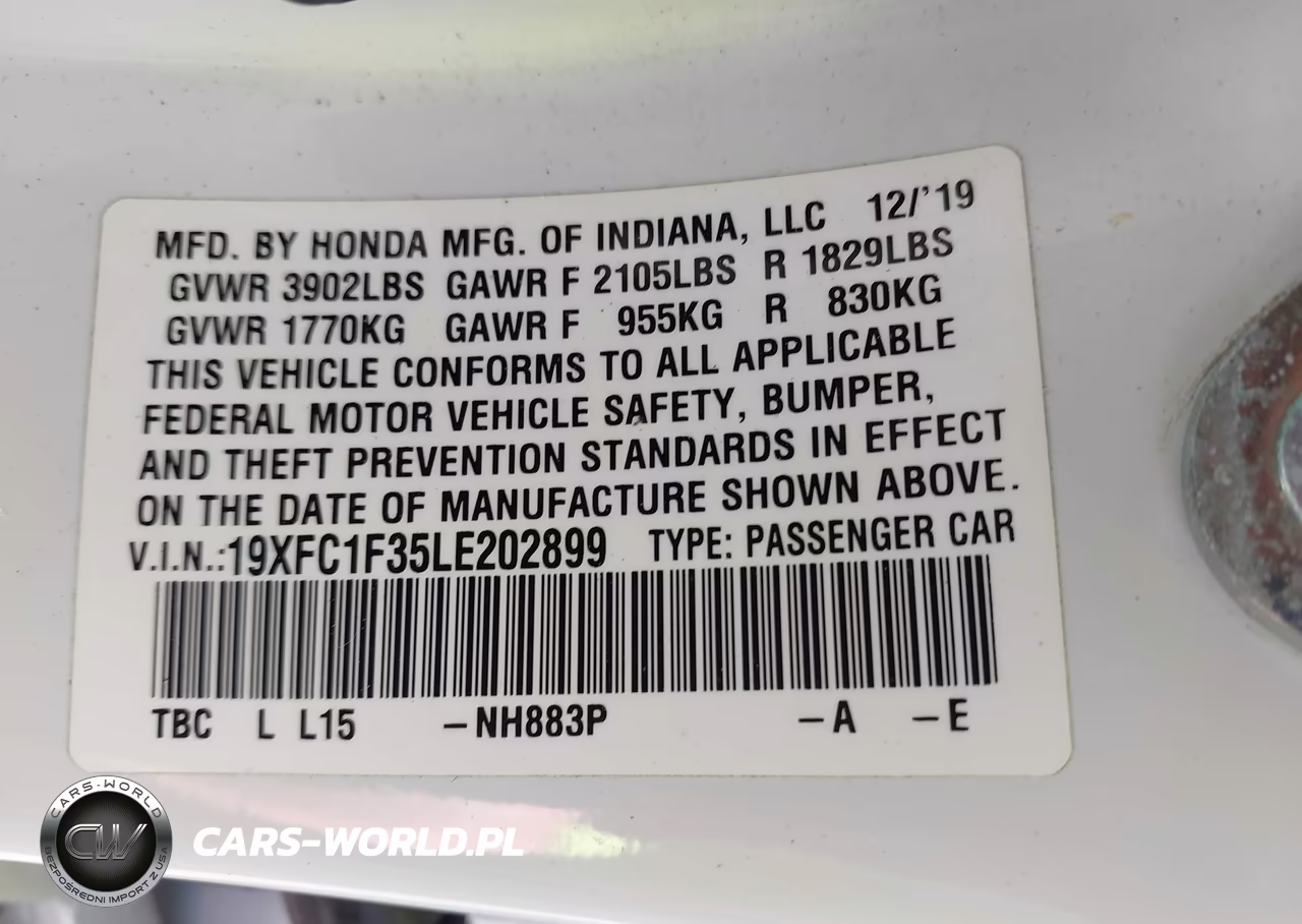 2020 Honda Civic Ex VIN:19XFC1F35LE202899 - 9