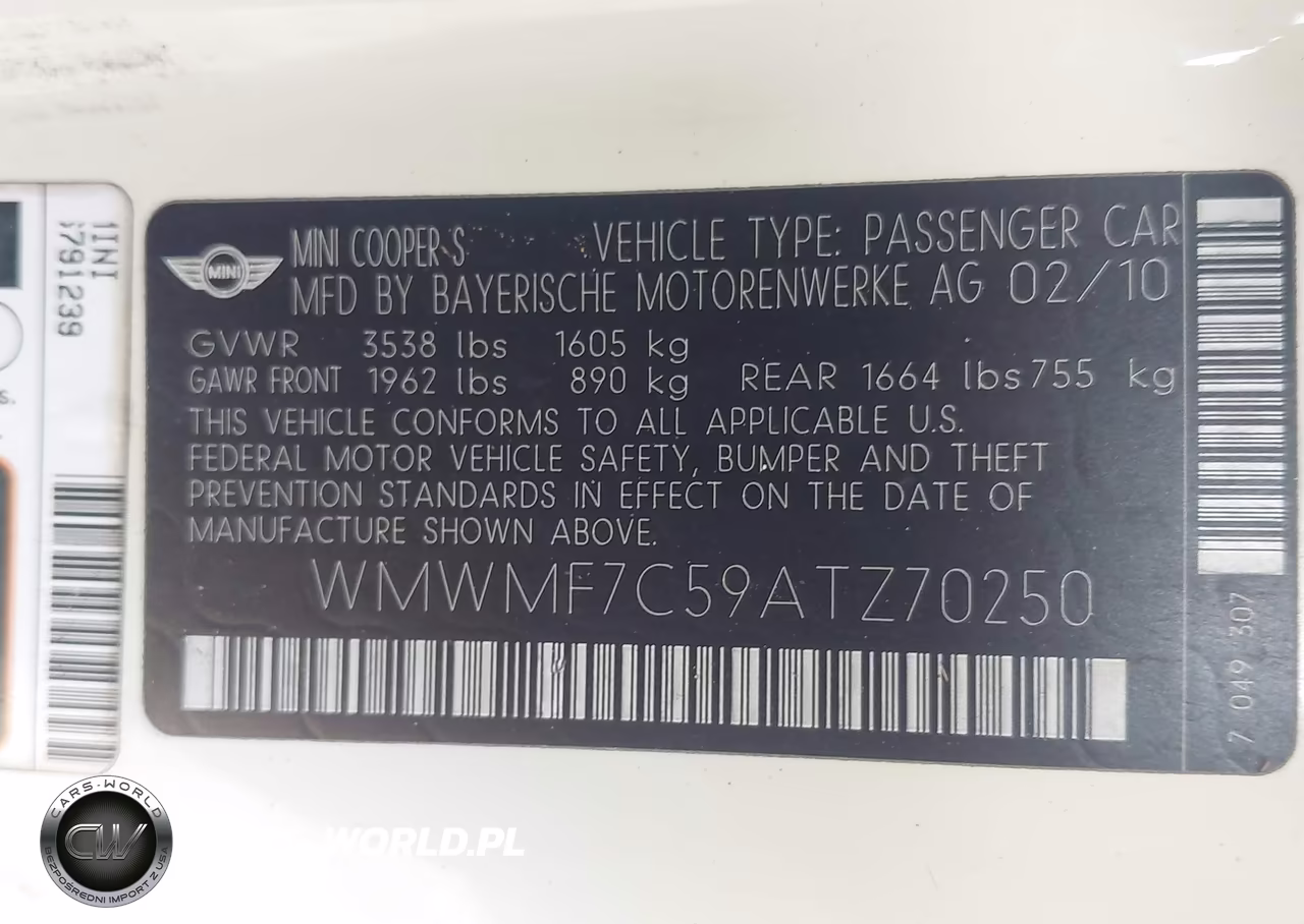 2010 Mini Cooper S VIN:WMWMF7C59ATZ70250 - 9