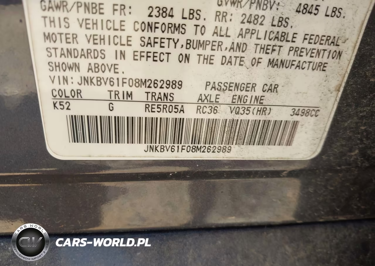 2008 Infiniti G35X VIN:JNKBV61F08M262989 - 9