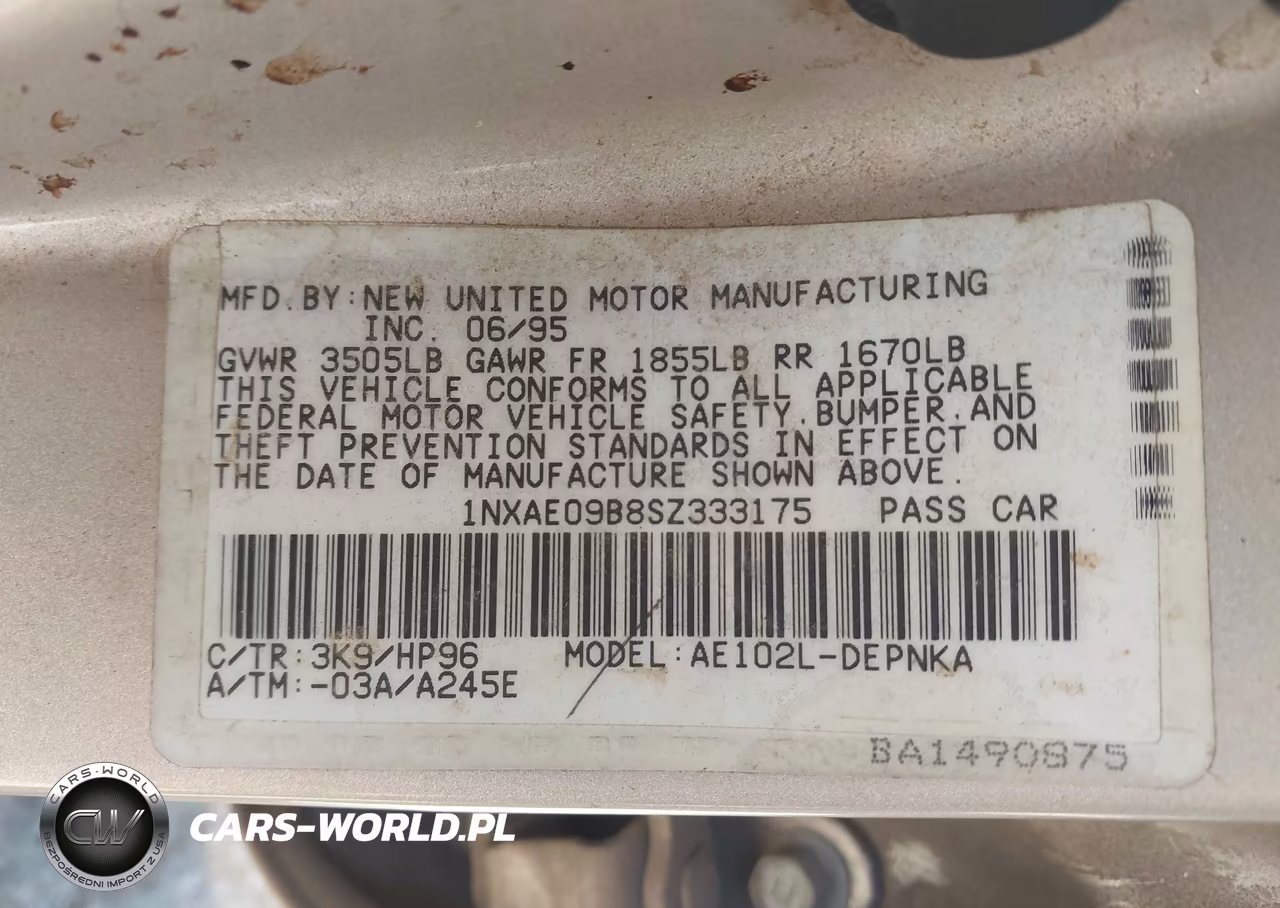 1995 Toyota Corolla Le-Dx VIN:1NXAE09B8SZ333175 - 9