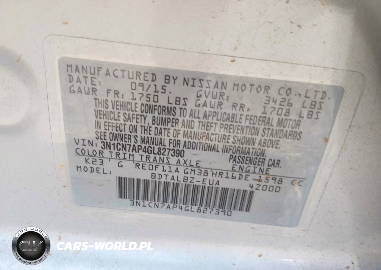 2016 Nissan Versa 1.6 Sv VIN:3N1CN7AP4GL827390 - 9