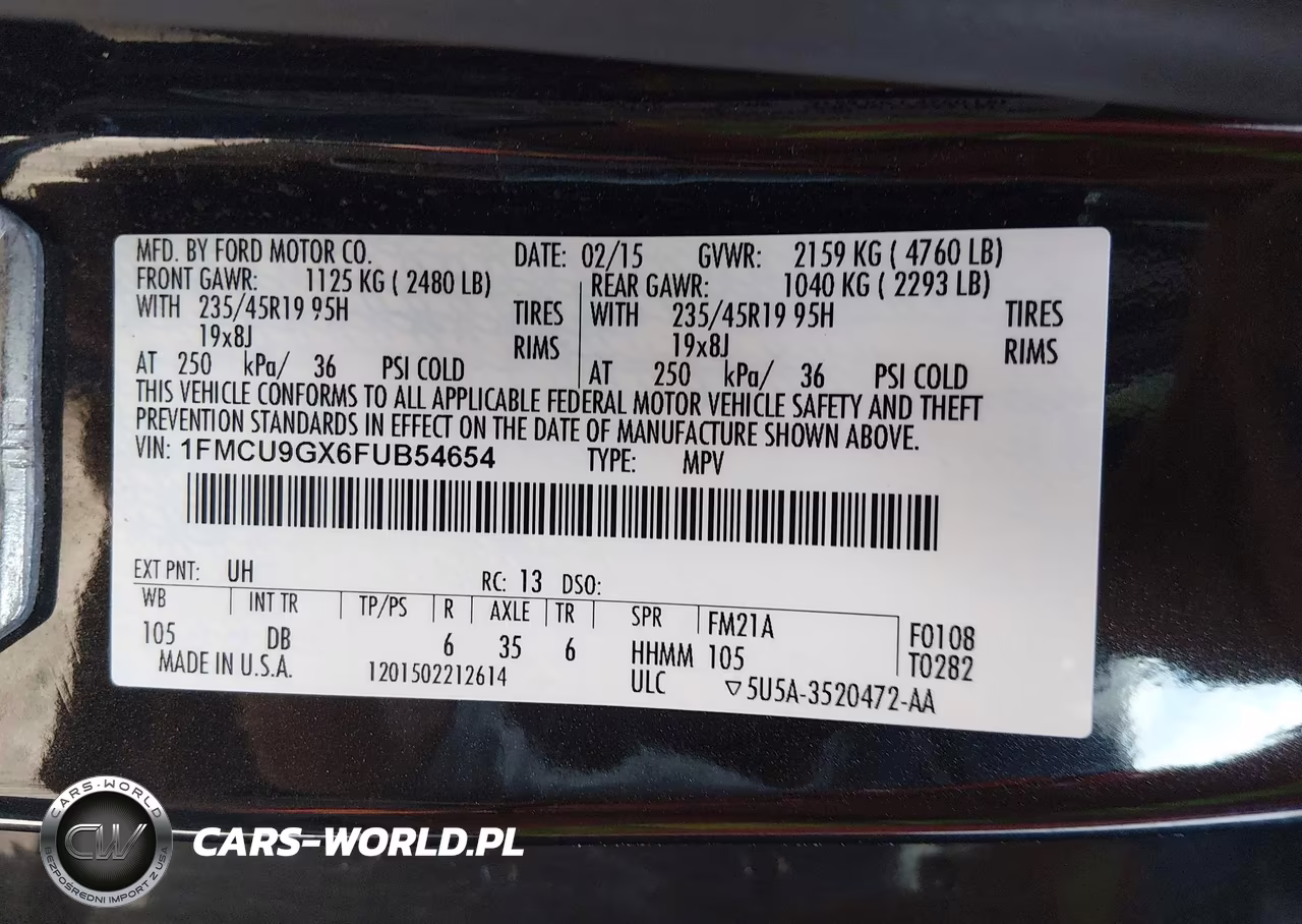 2015 Ford Escape Se VIN:1FMCU9GX6FUB54654 - 9