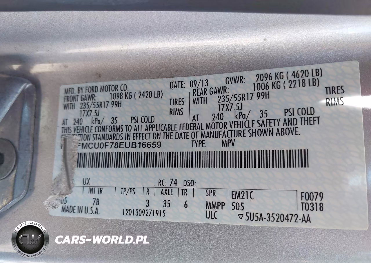 2014 Ford Escape S VIN:1FMCU0F78EUB16659 - 9