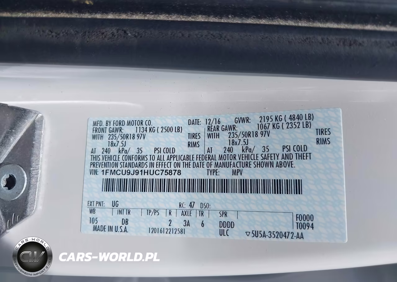 2017 Ford Escape Titanium VIN:1FMCU9J91HUC75878 - 9