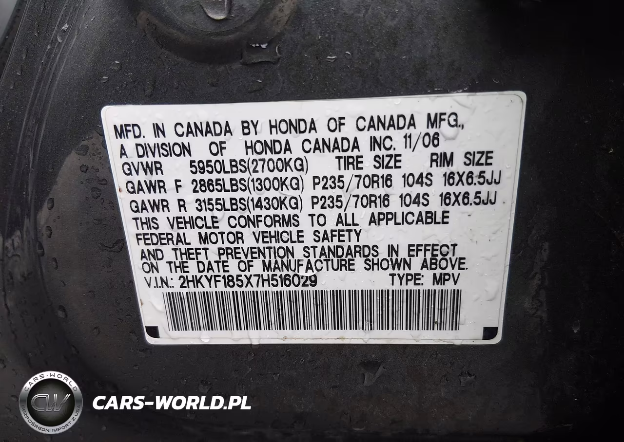 2007 Honda Pilot Ex-L VIN:2HKYF185X7H516029 - 9