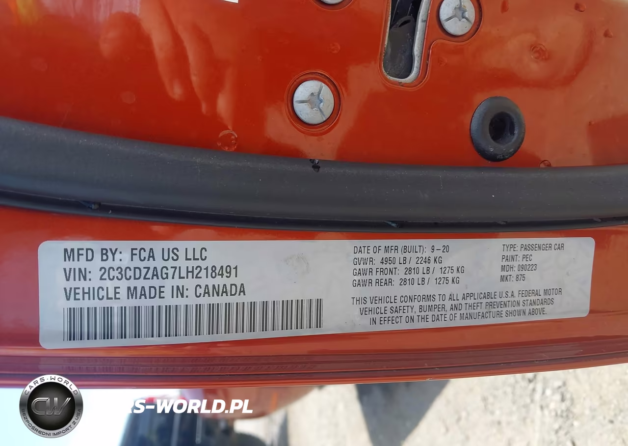 DODGE CHALLENGER VIN:2C3CDZAG7LH218491 - 9