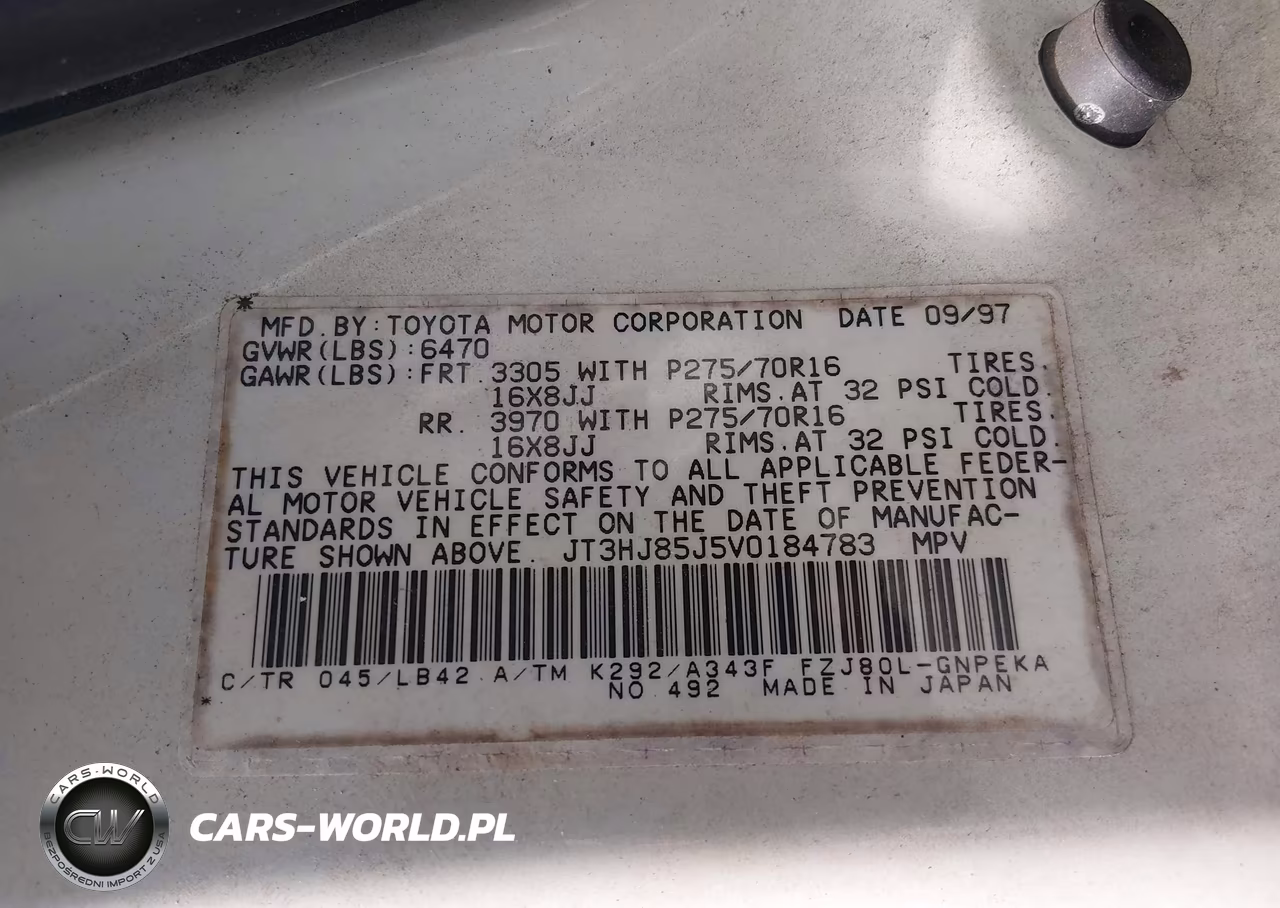 1997 Toyota Land Cruiser VIN:JT3HJ85J5V0184783 - 9