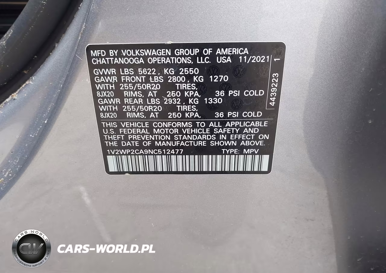 2022 Volkswagen Atlas 2.0T Se W-Technology VIN:1V2WP2CA9NC512477 - 9