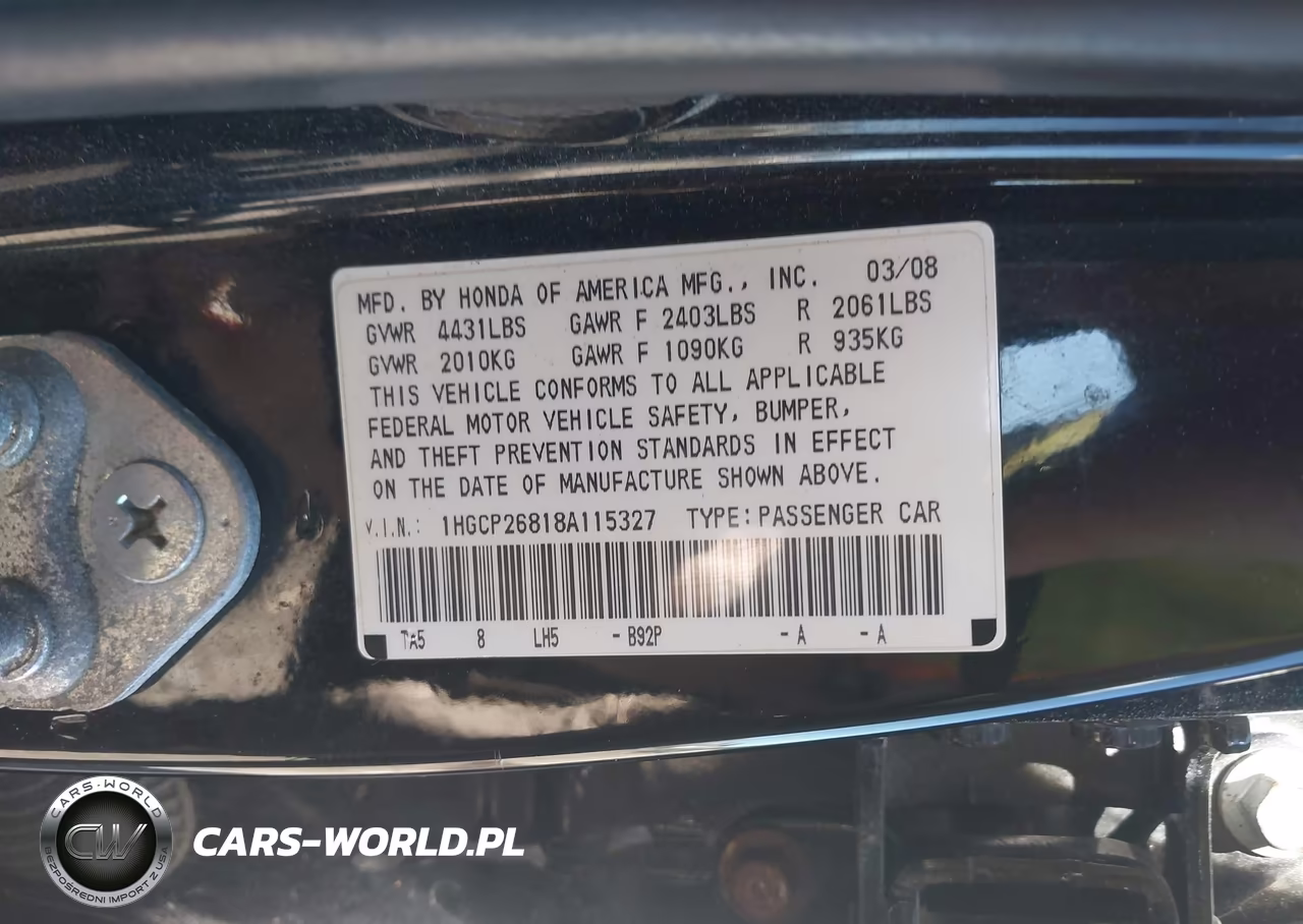2008 Honda Accord 2.4 Ex-L VIN:1HGCP26818A115327 - 9
