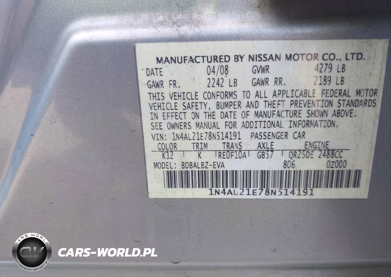 2008 Nissan Altima 2.5 S VIN:1N4AL21E78N514191 - 9
