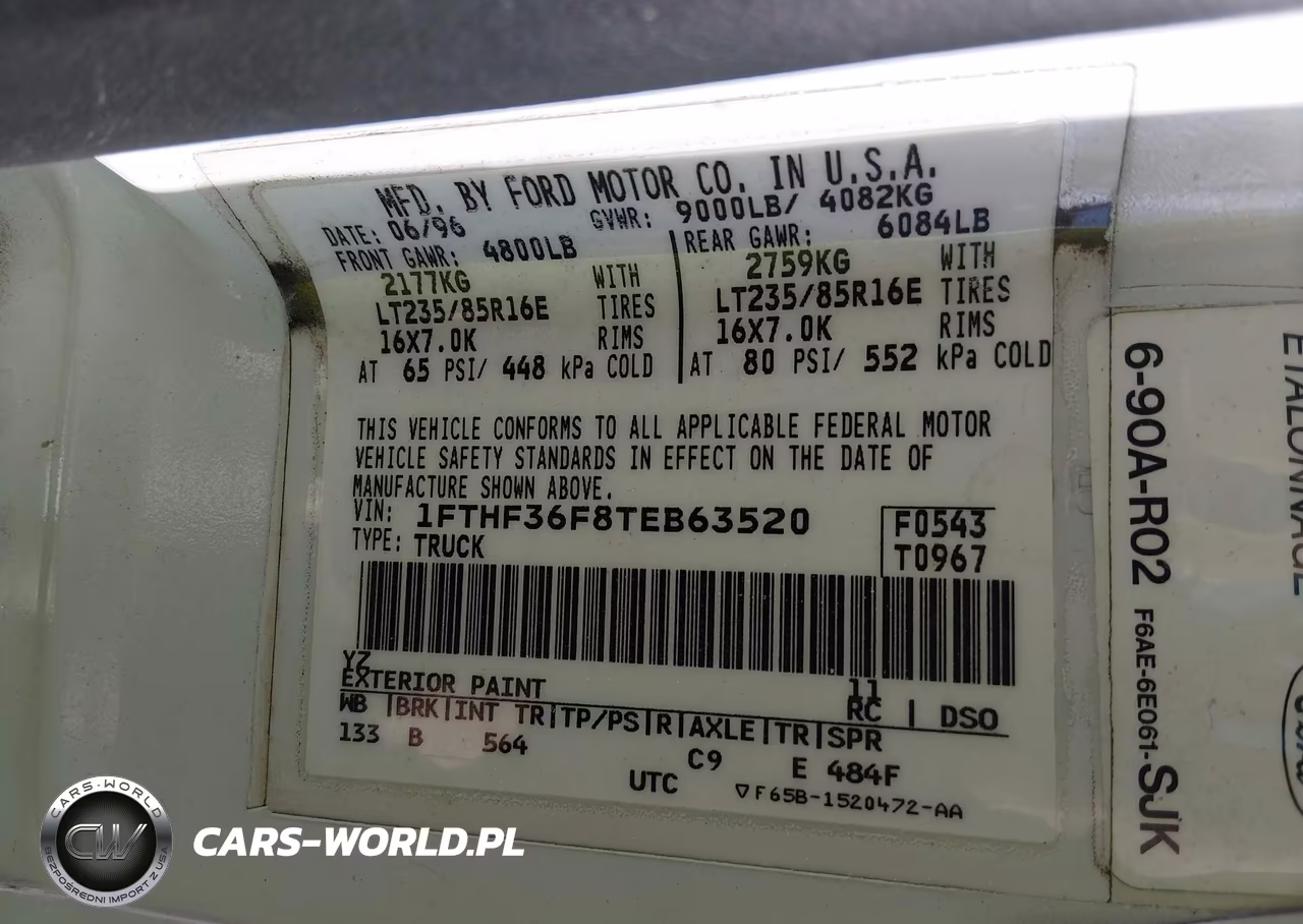 1996 Ford F350 VIN:1FTHF36F8TEB63520 - 9