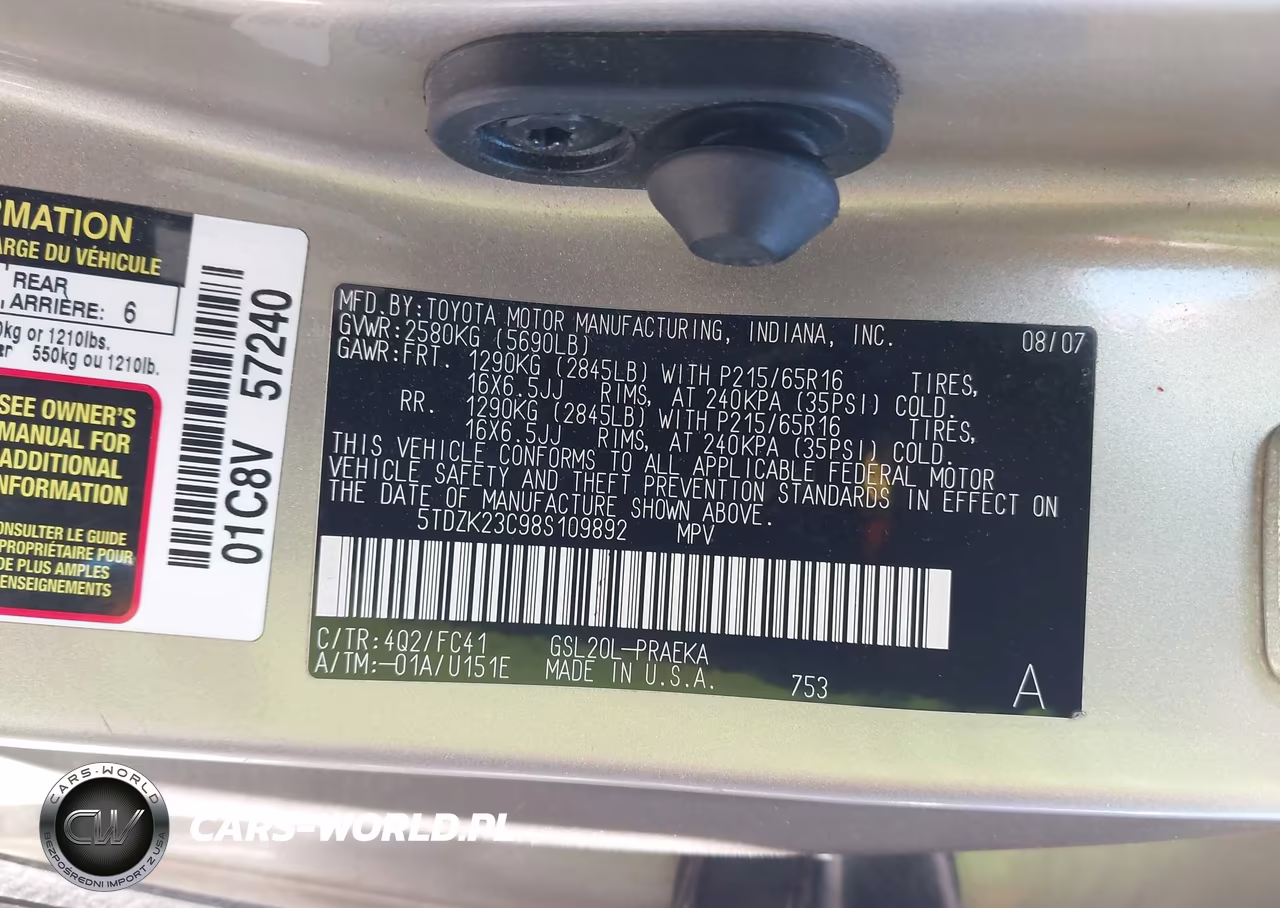 2008 Toyota Sienna Le VIN:5TDZK23C98S109892 - 9