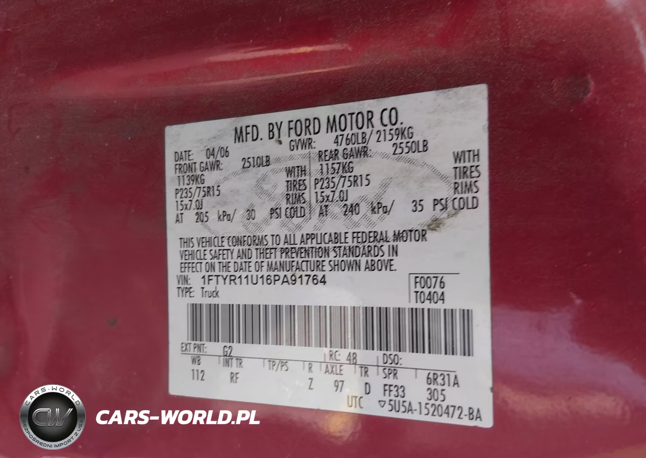 2006 Ford Ranger Sport-Xl-Xlt VIN:1FTYR11U16PA91764 - 9
