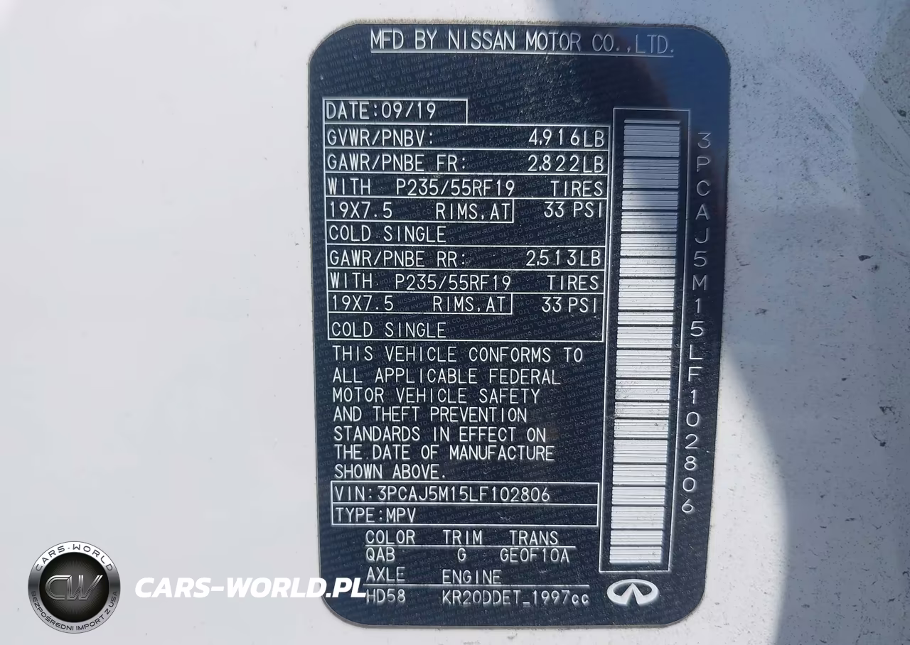 2020 Infiniti Qx50 Luxe VIN:3PCAJ5M15LF102806 - 9