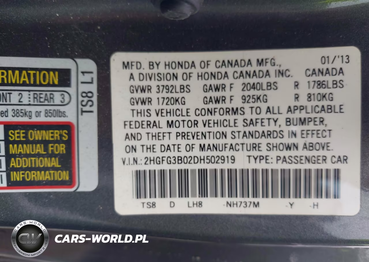 2013 Honda Civic Ex-L VIN:2HGFG3B02DH502919 - 9