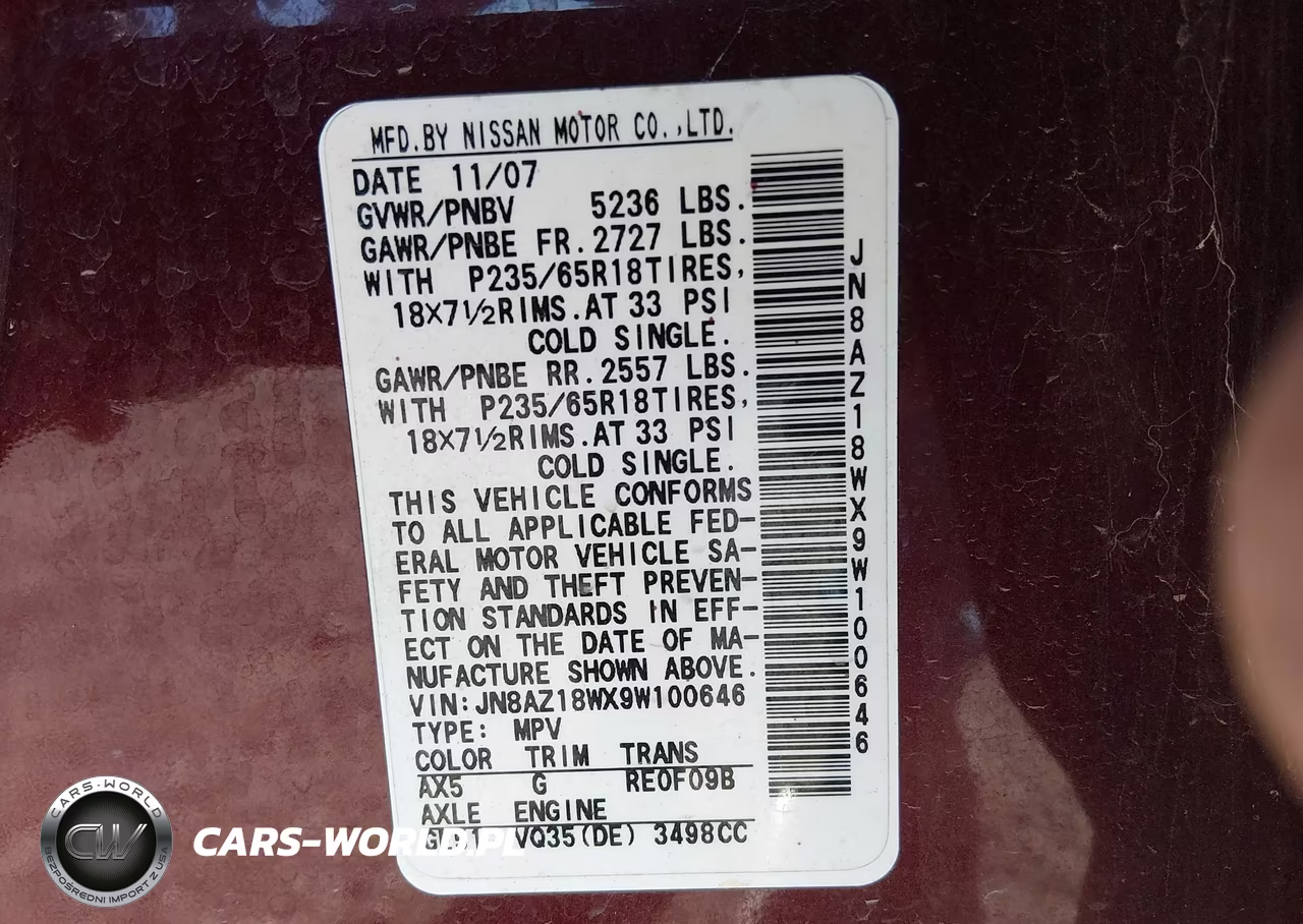 2009 Nissan Murano S VIN:JN8AZ18WX9W100646 - 9