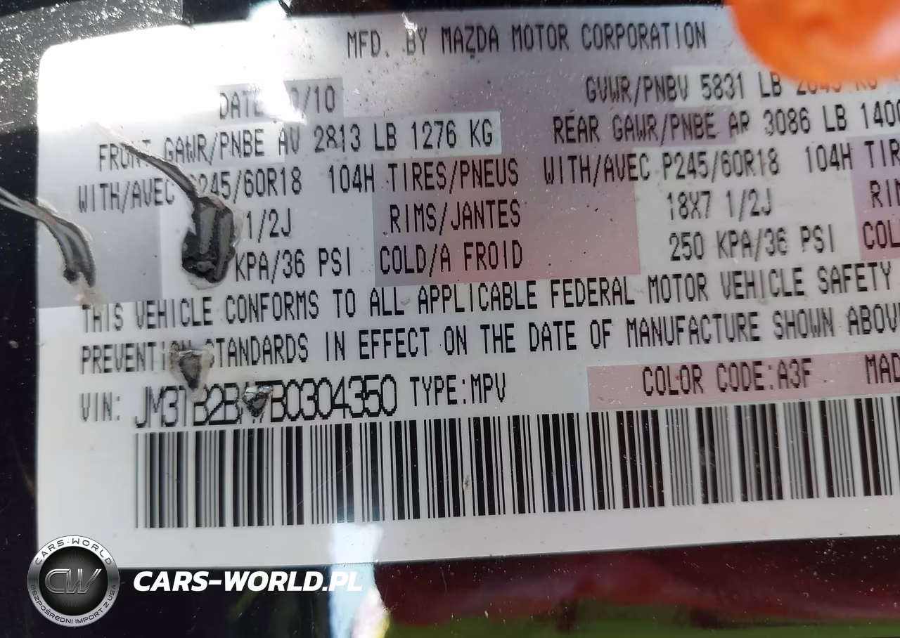 2011 Mazda Cx-9 Sport VIN:JM3TB2BA7B0304350 - 9