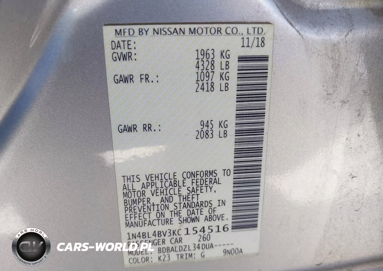 2019 Nissan Altima 2.5 S VIN:1N4BL4BV3KC154516 - 9