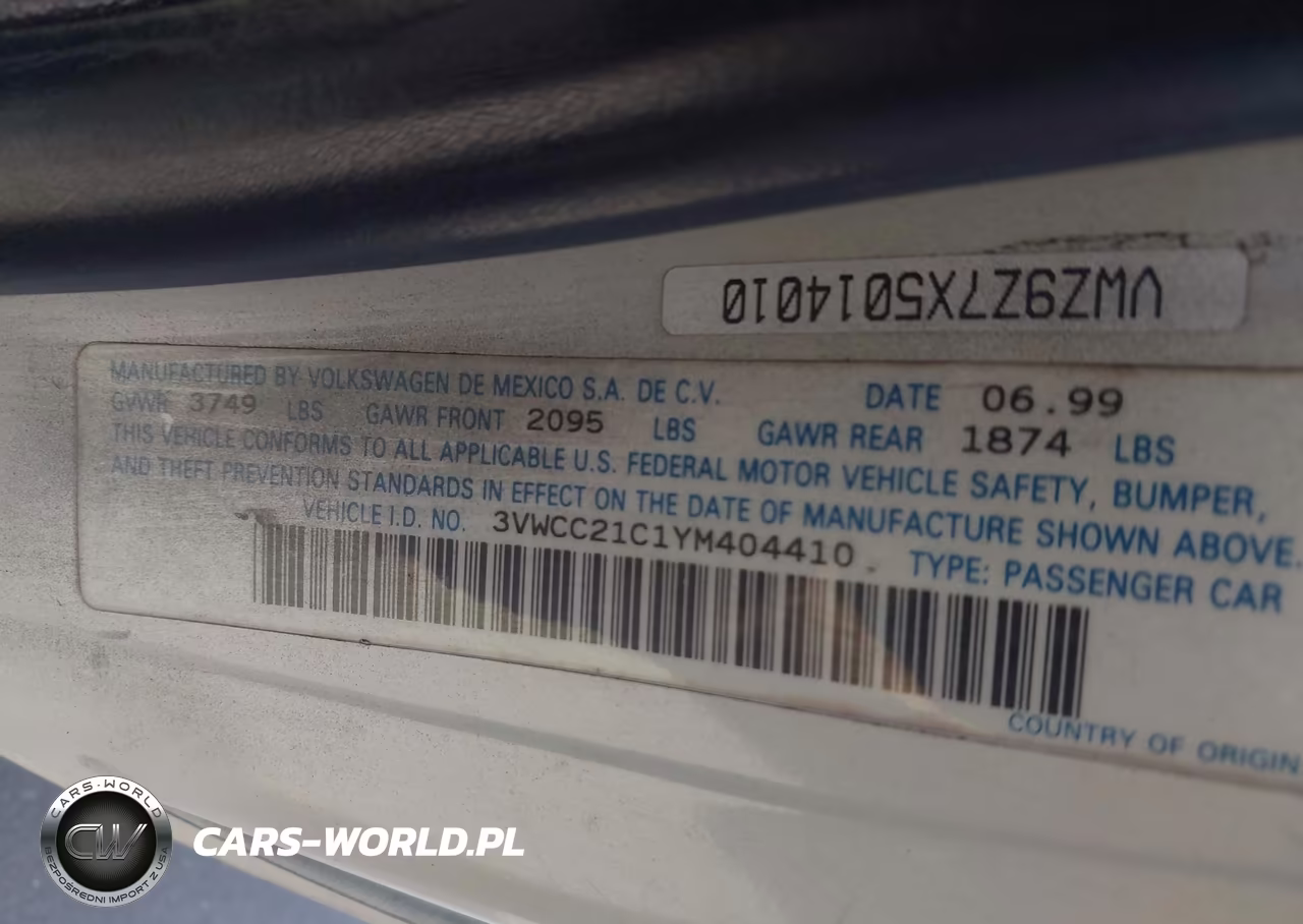 2000 Volkswagen New Beetle Gls VIN:3VWCC21C1YM404410 - 9