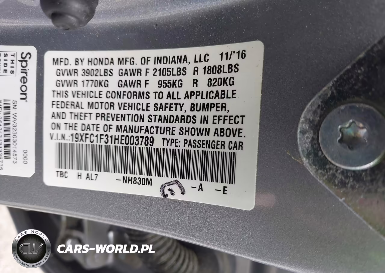 2017 Honda Civic Ex-T VIN:19XFC1F31HE003789 - 9