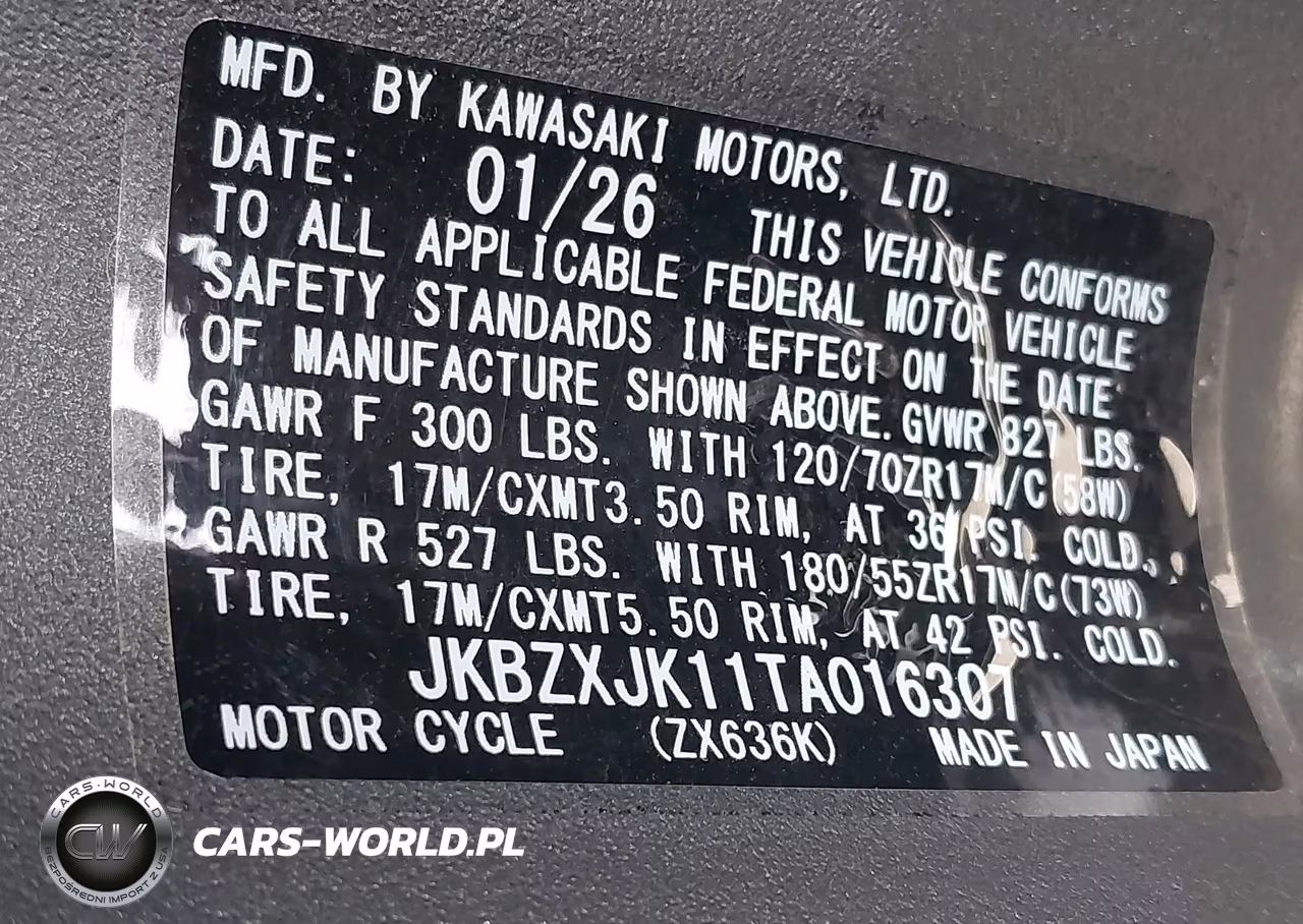 2026 Kawasaki Zx636 K VIN:JKBZXJK11TA016307 - 10